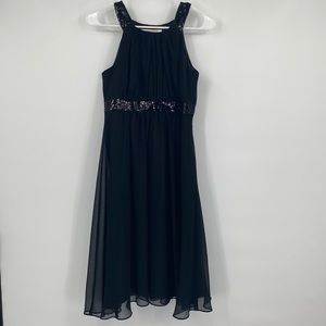 Evan Picone Black High Neck Sequin Midi Dress
